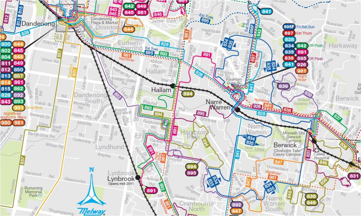 Melbourne avtobusnih prog zemljevid