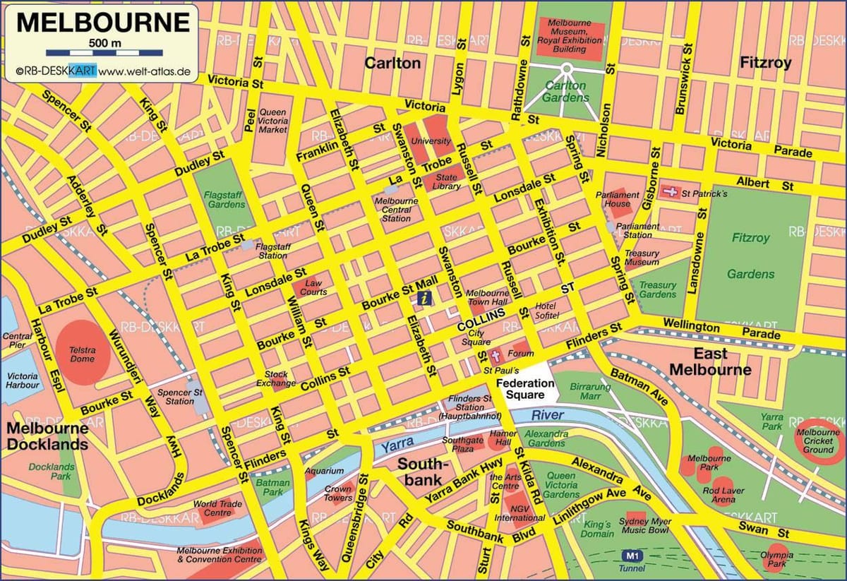 Melbourne zemljevid center