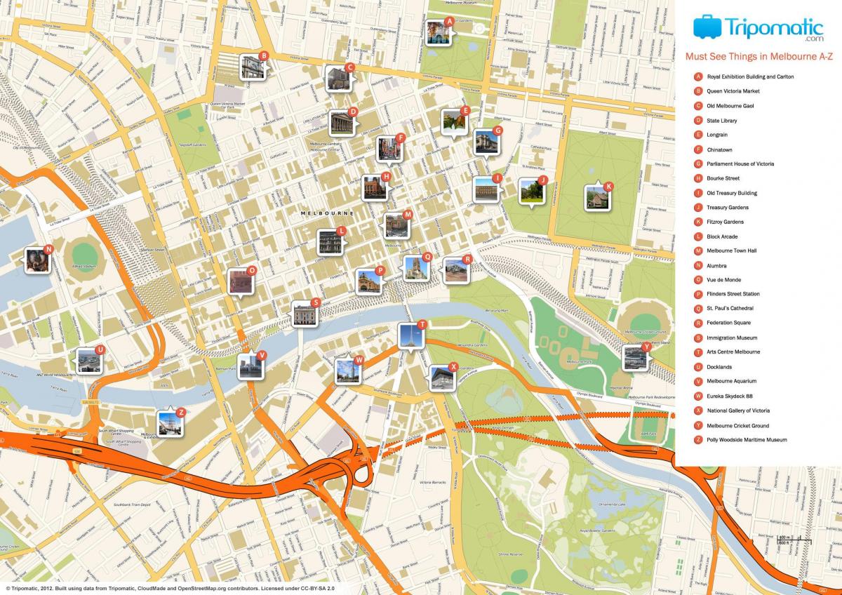 Melbourne turistični zemljevid