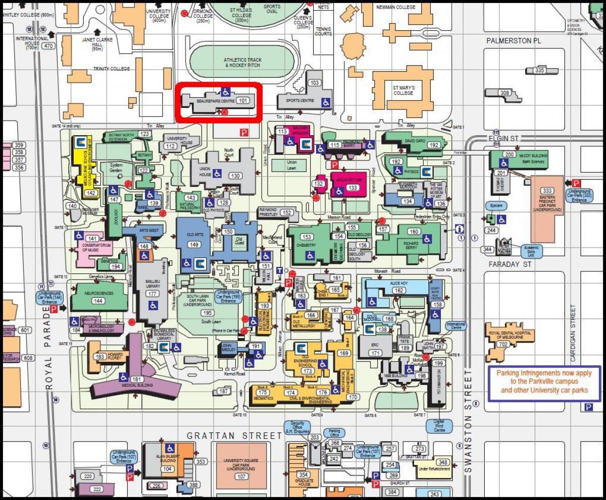 zemljevid Melbourne university