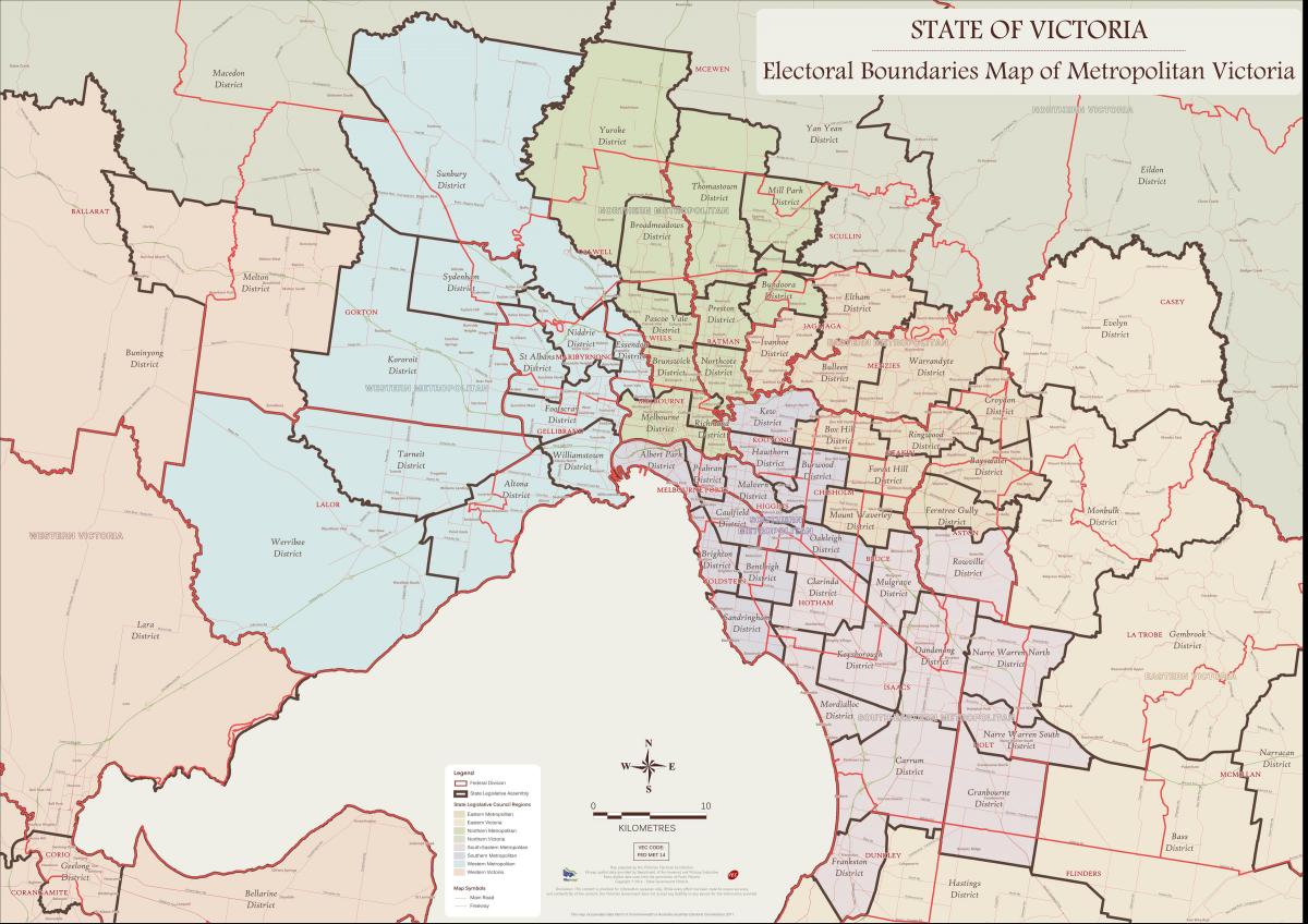 zemljevid Melbourne vzhodnem predmestju