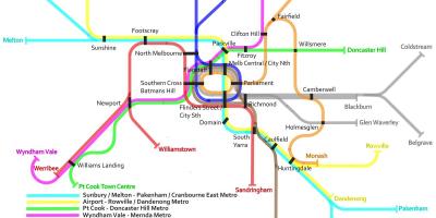 Podzemna železnica vlak zemljevid Melbourne