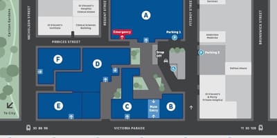 St Vincent ' s hospital v Melbournu zemljevid